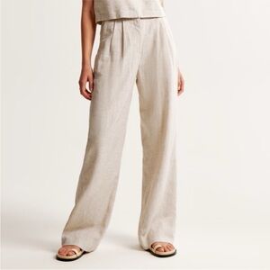 Abercrombie & Fitch Sloane high waisted  linen blend Beige Women's Trousers